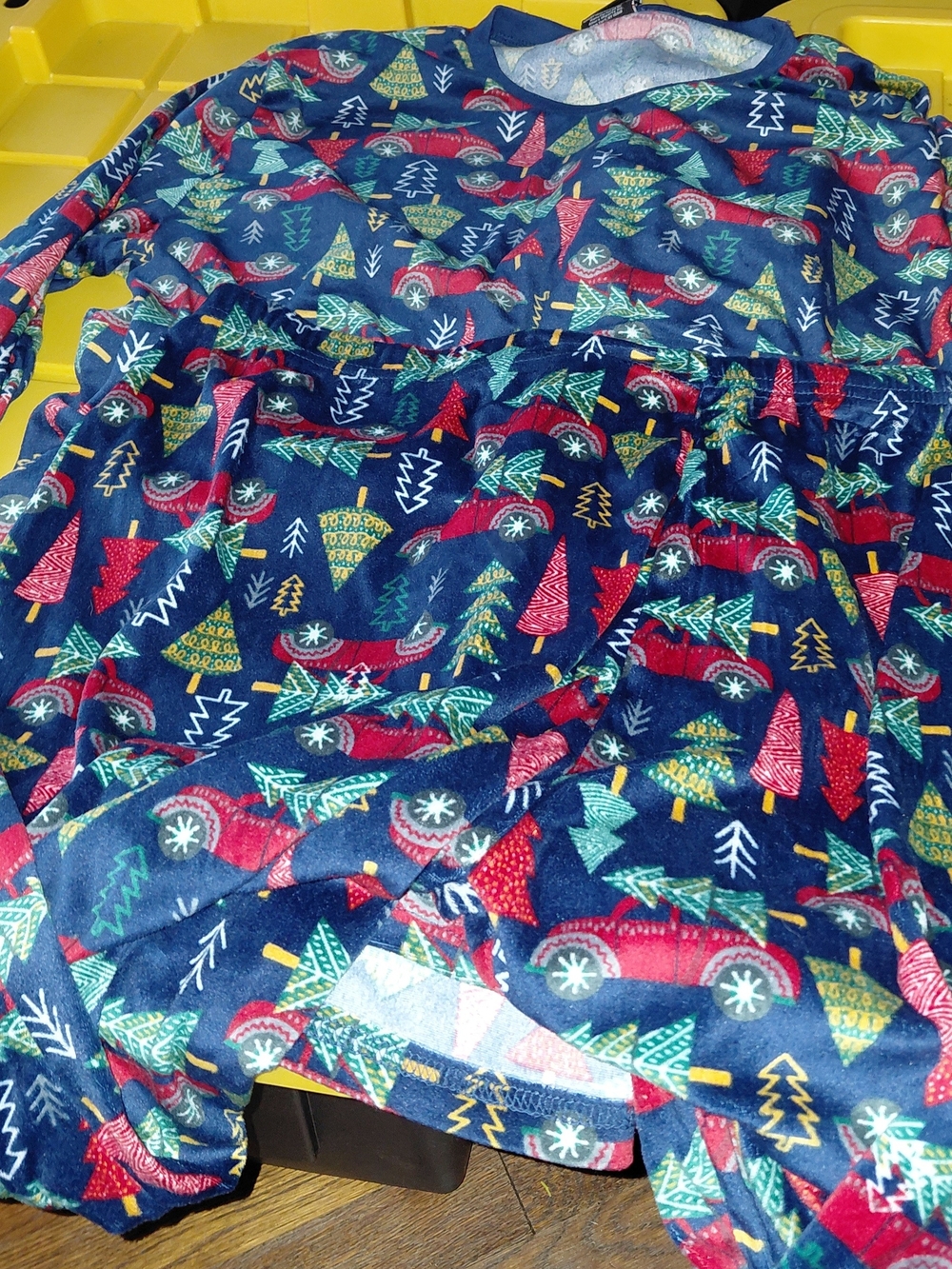 Holiday Navy Women's Pajama Set with Festive Trees & Cars